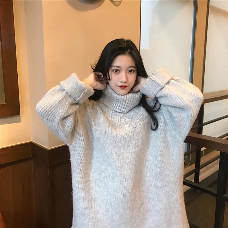 Knit Ribbed High Neck Warm Oversize Sweater