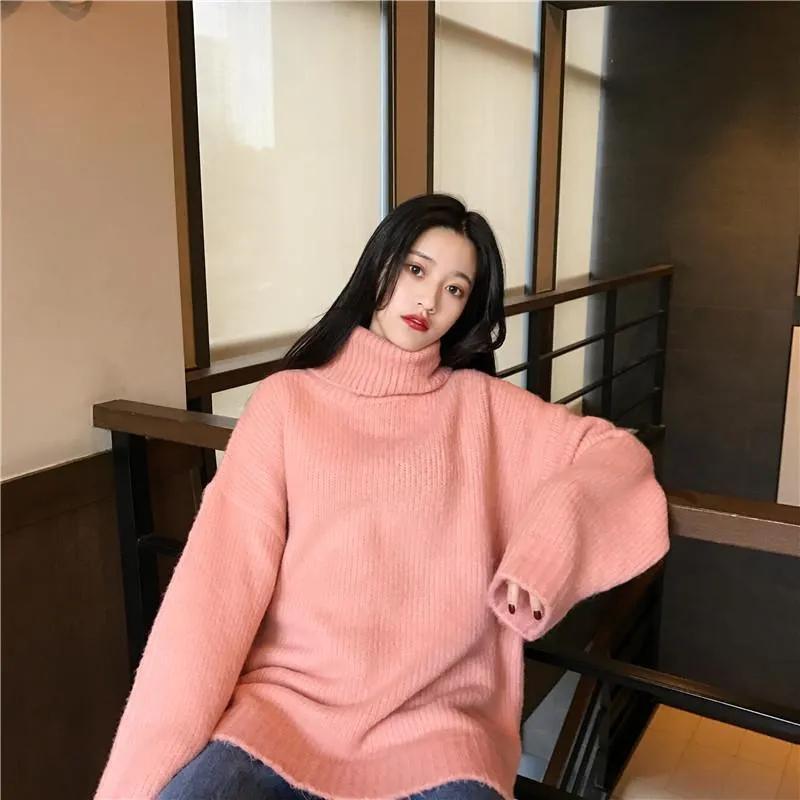 Knit Ribbed High Neck Warm Oversize Sweater