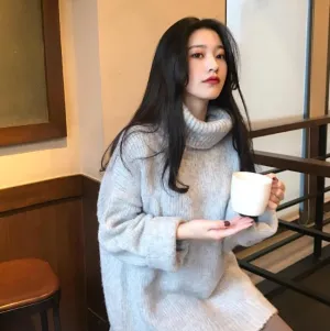 Knit Ribbed High Neck Warm Oversize Sweater