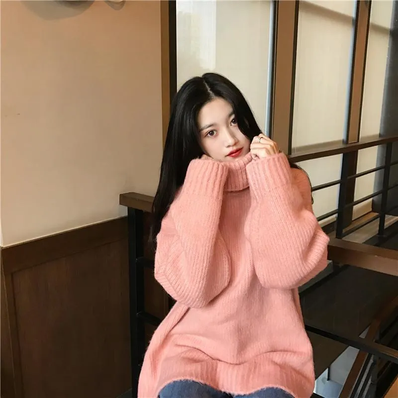 Knit Ribbed High Neck Warm Oversize Sweater