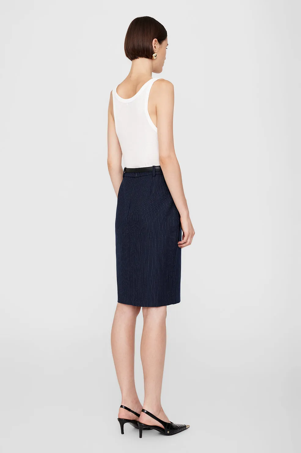 Kora Skirt - Navy Pinstripe