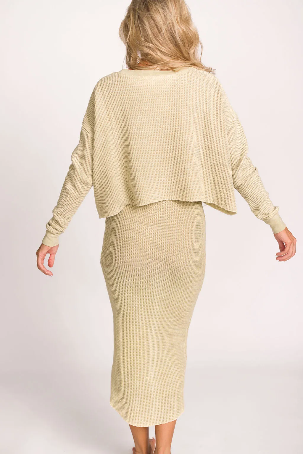 Lindsey Knit Sweater Top and Skirt Set in Tan