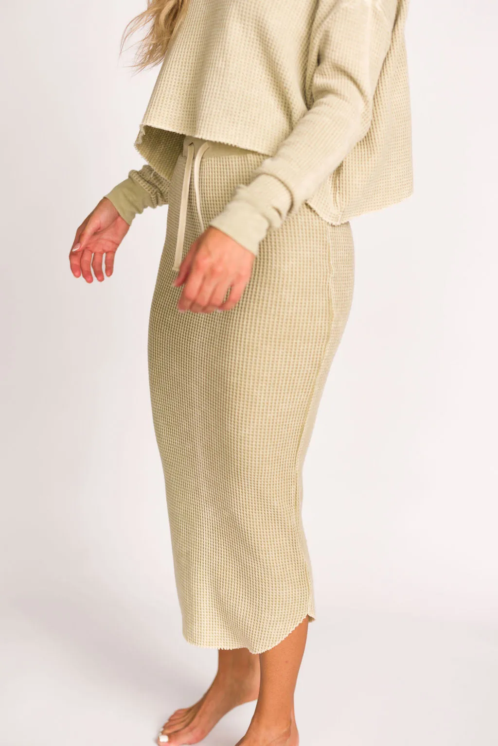 Lindsey Knit Sweater Top and Skirt Set in Tan