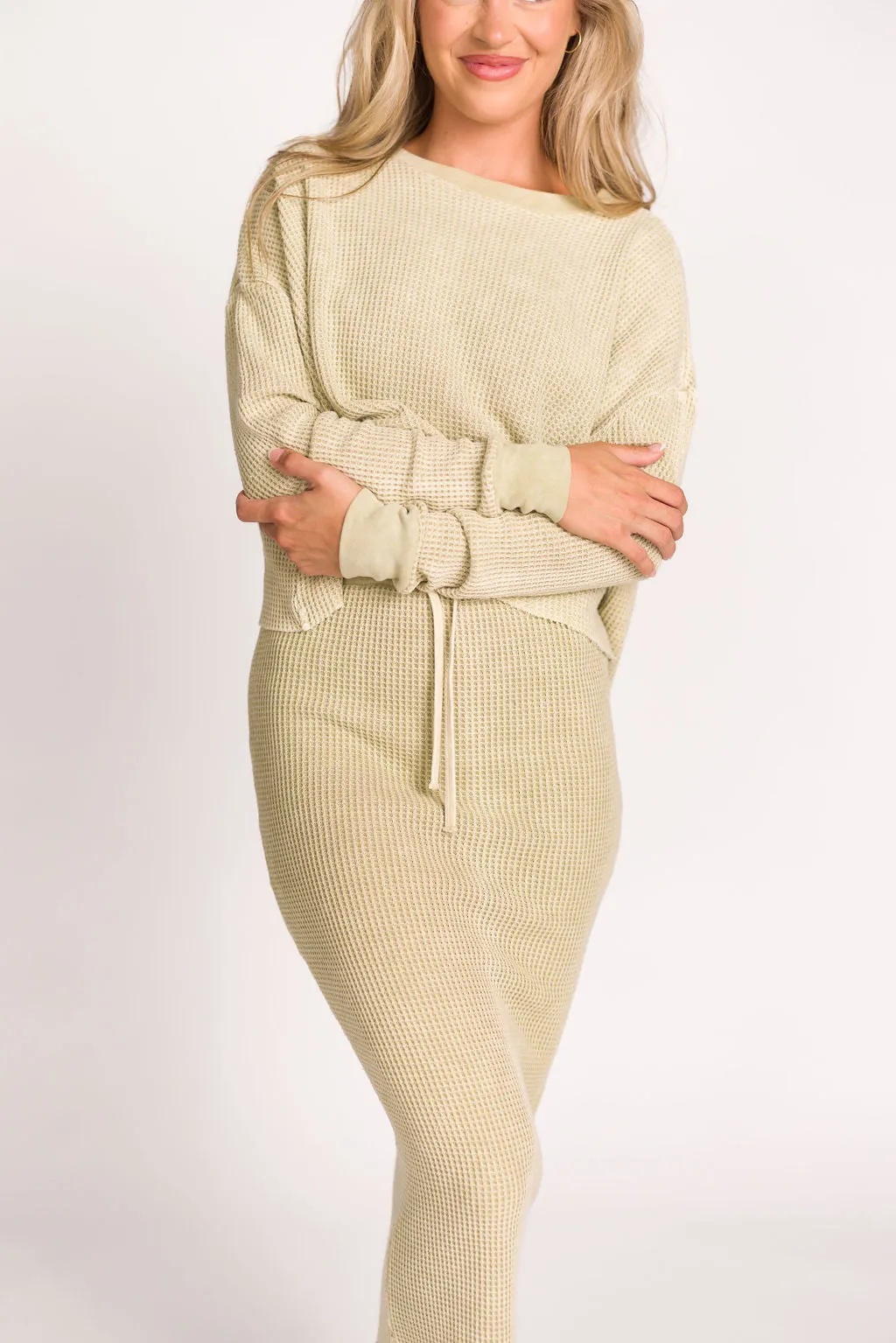 Lindsey Knit Sweater Top and Skirt Set in Tan