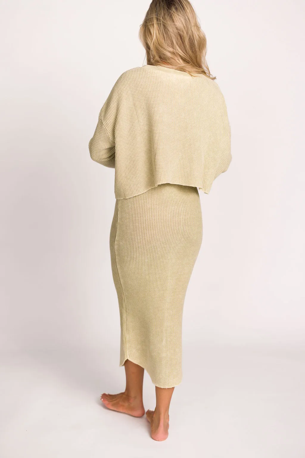 Lindsey Knit Sweater Top and Skirt Set in Tan