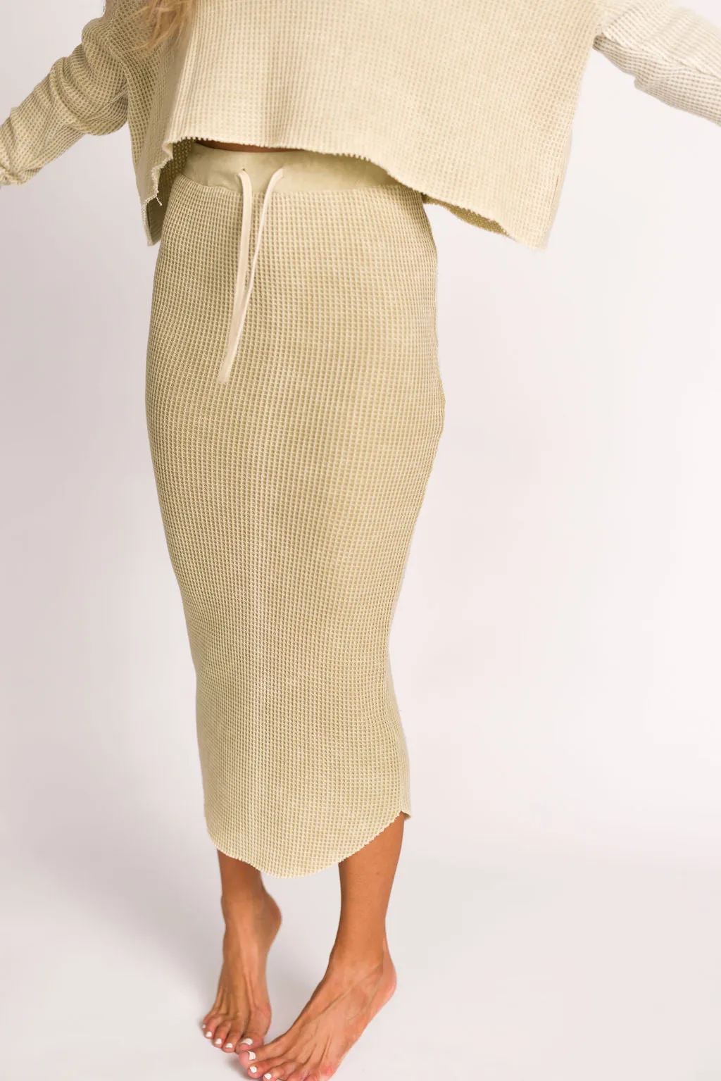 Lindsey Knit Sweater Top and Skirt Set in Tan