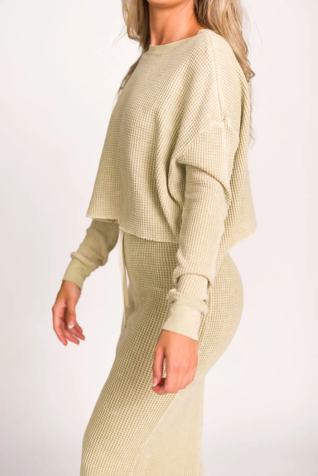 Lindsey Knit Sweater Top and Skirt Set in Tan