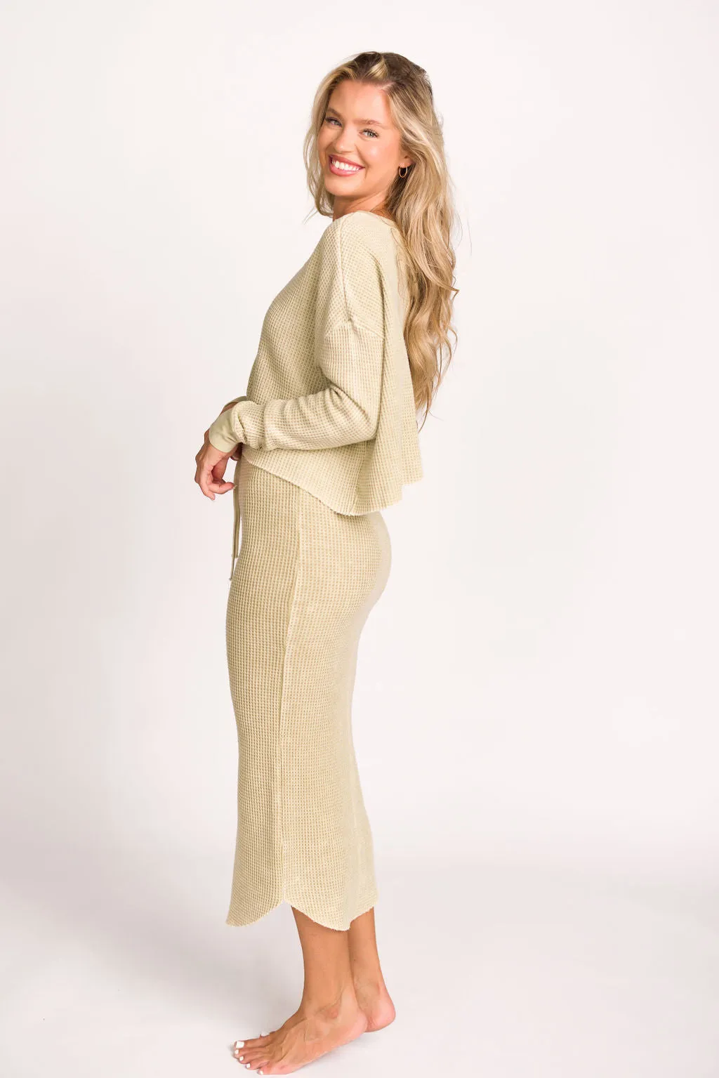 Lindsey Knit Sweater Top and Skirt Set in Tan