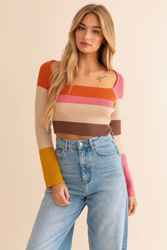 Long Sleeve Color Block Stripe Knit Top *Online Only*