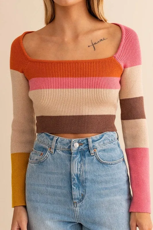 Long Sleeve Color Block Stripe Knit Top *Online Only*