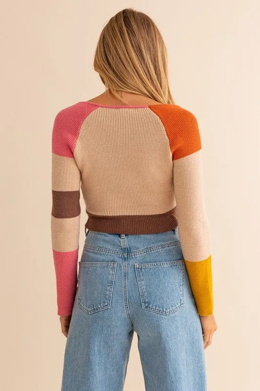 Long Sleeve Color Block Stripe Knit Top *Online Only*