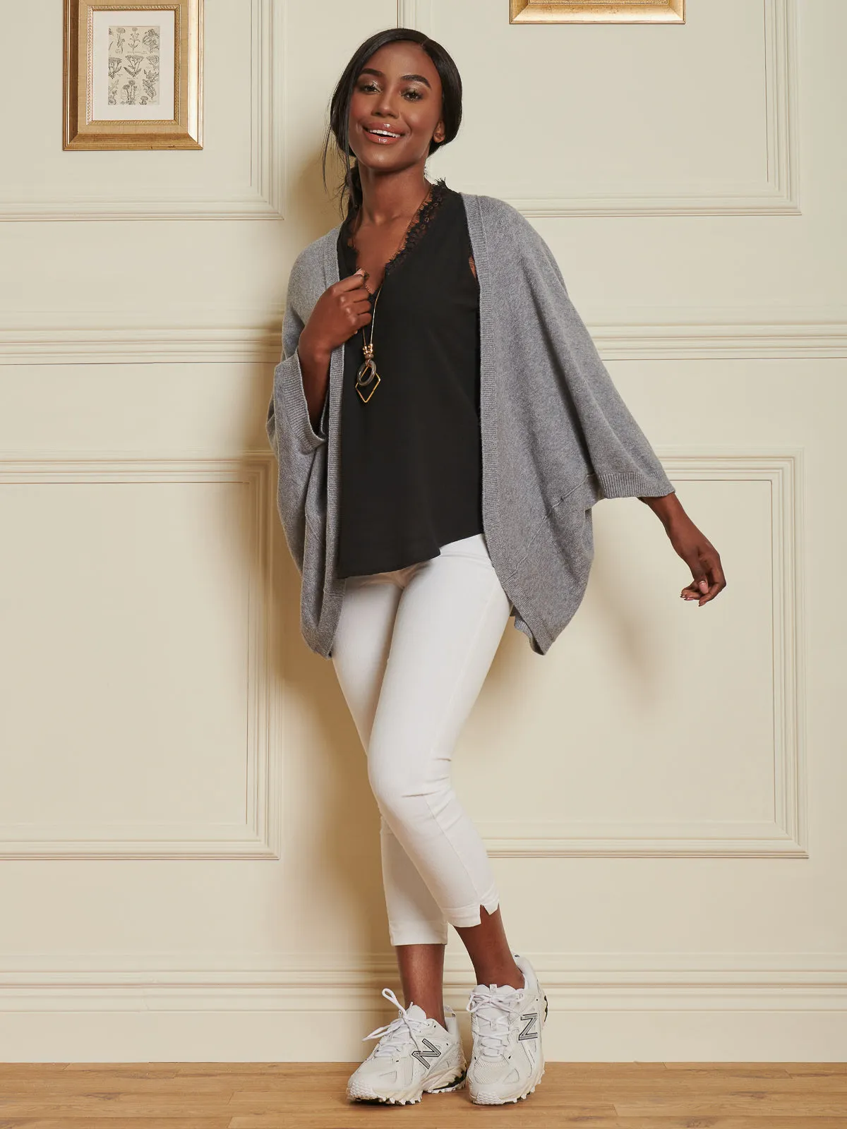 Loose Fit Batwing Knitted Cardigan, Grey Heather