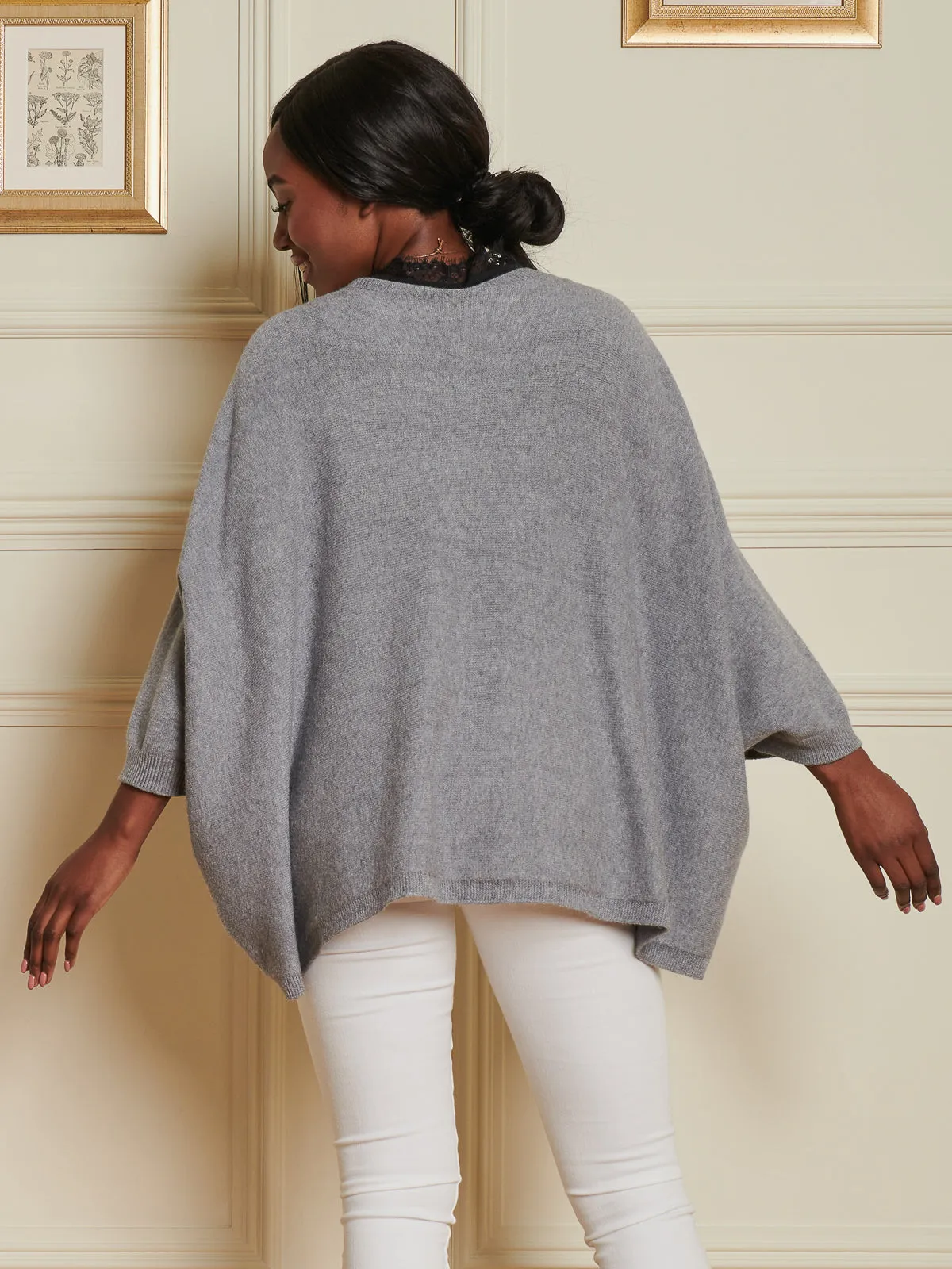 Loose Fit Batwing Knitted Cardigan, Grey Heather