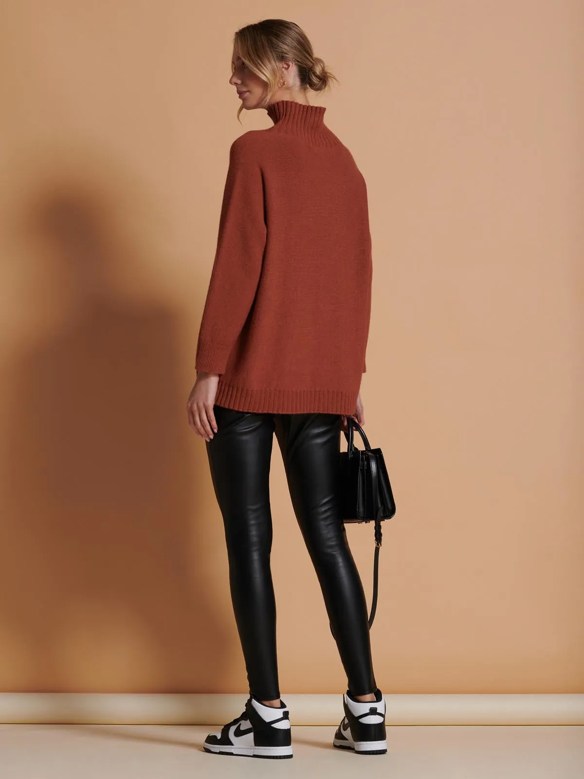 Loose Fit High Neck Jumper, Rusty Red