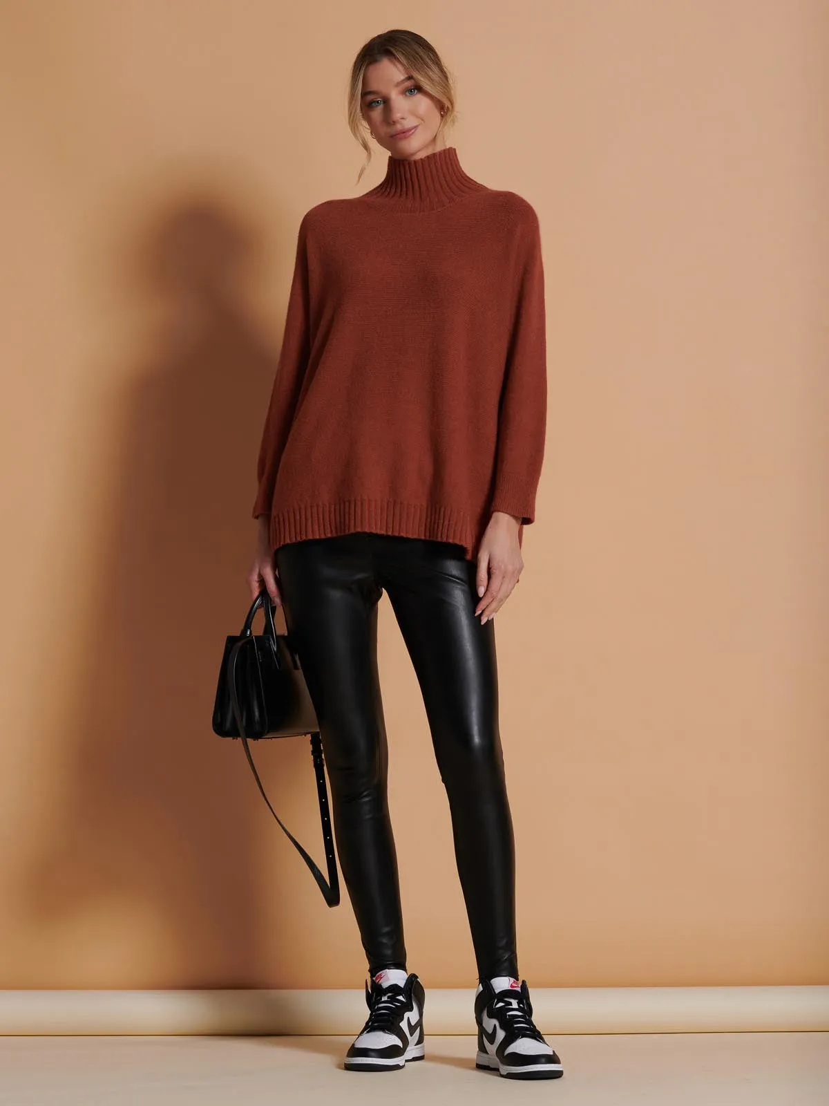 Loose Fit High Neck Jumper, Rusty Red