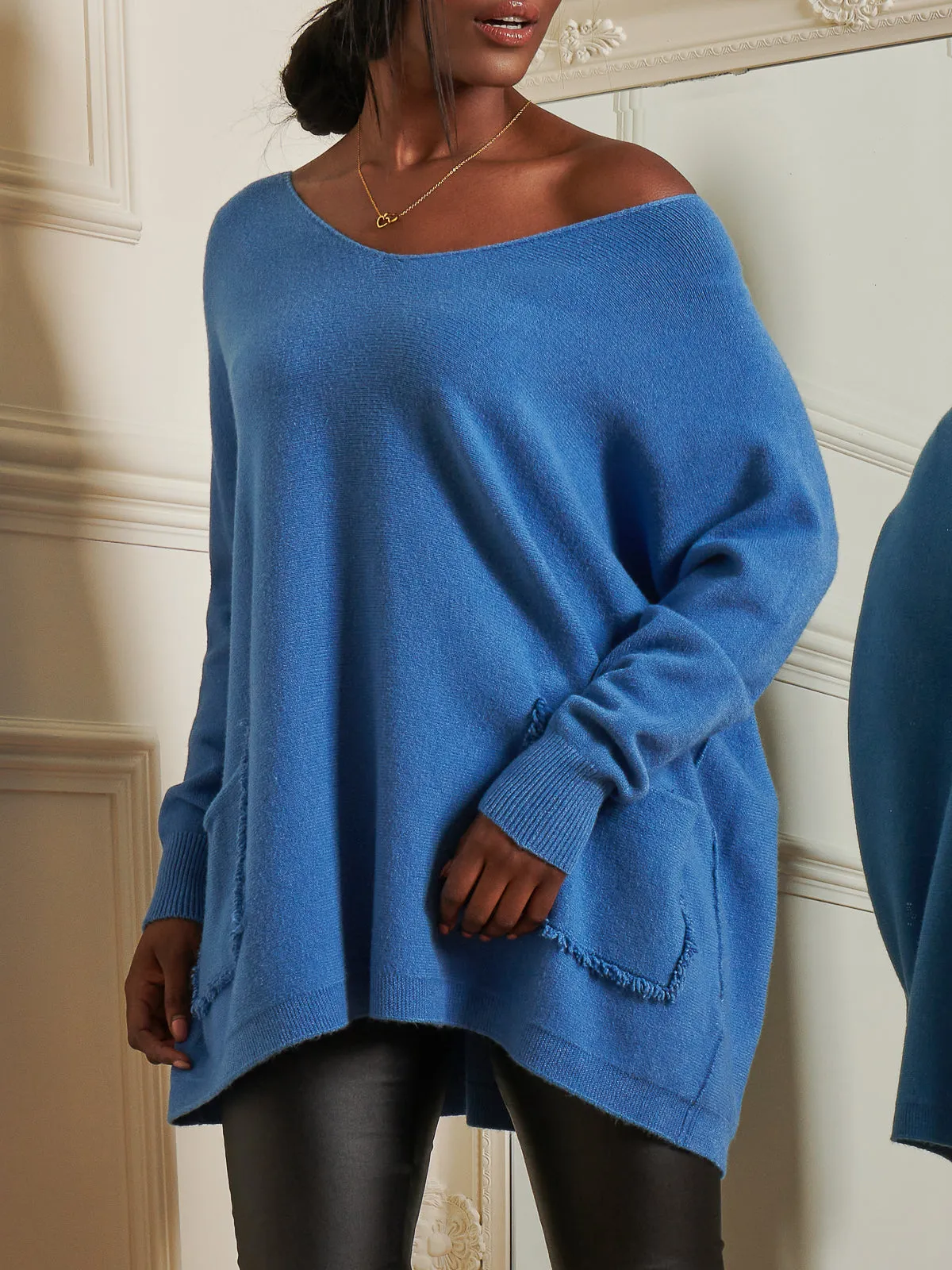 Loose Fit Pocket Knit Jumper, Cornflower Blue