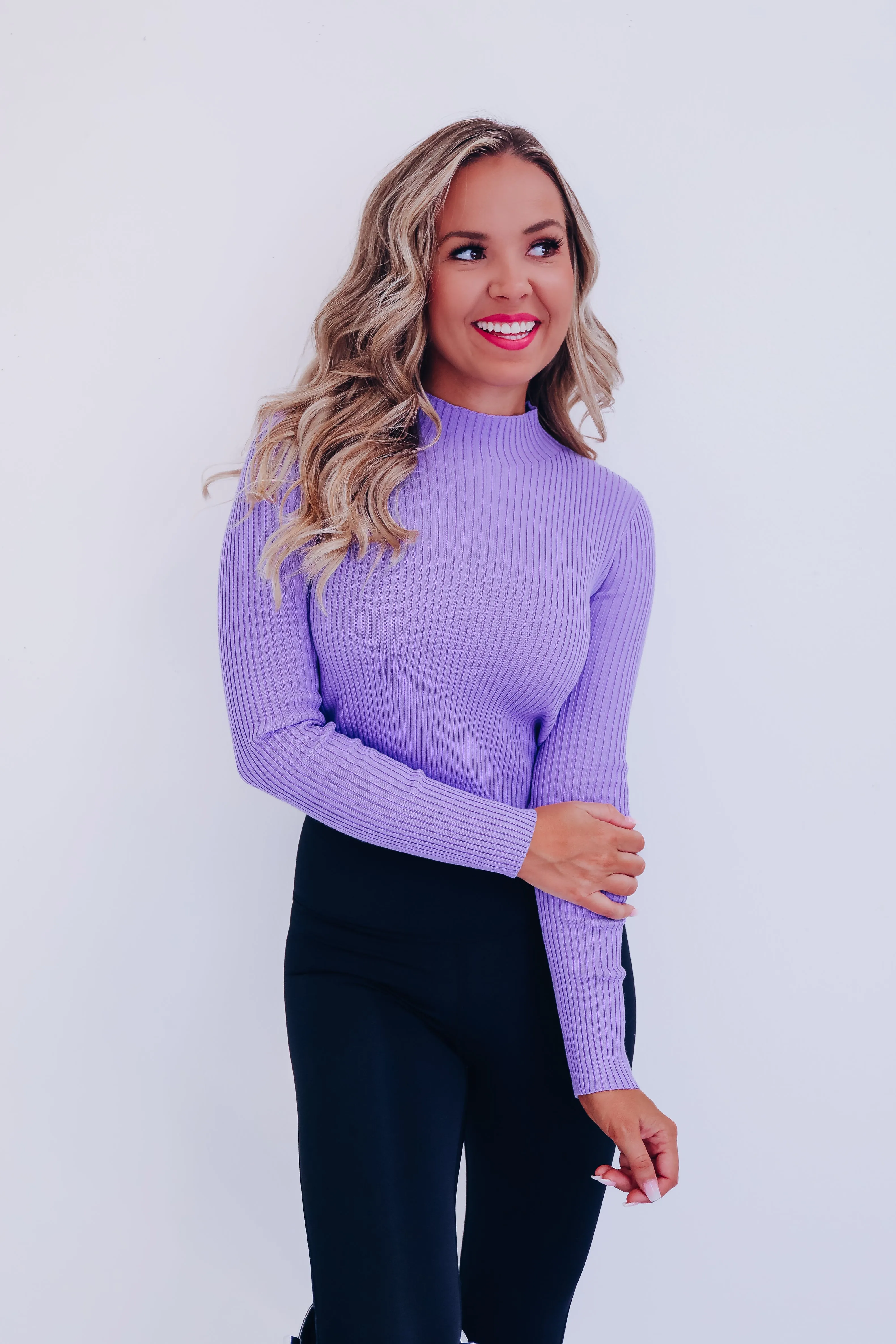 Majestic Mock Neck Crop Sweater - Lavender