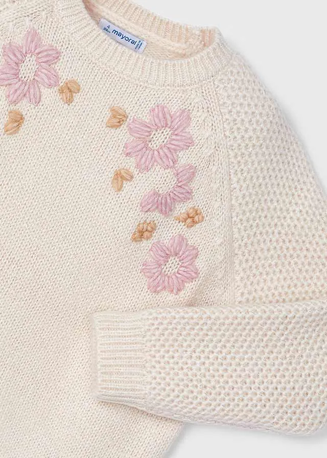 Mayoral Girls Cream Floral Knit Jumper