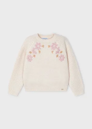 Mayoral Girls Cream Floral Knit Jumper