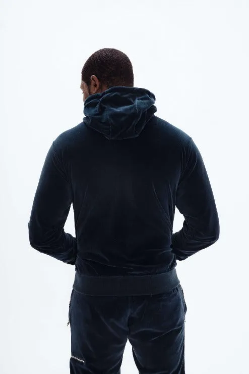 Mens Navy Velour Hoodie