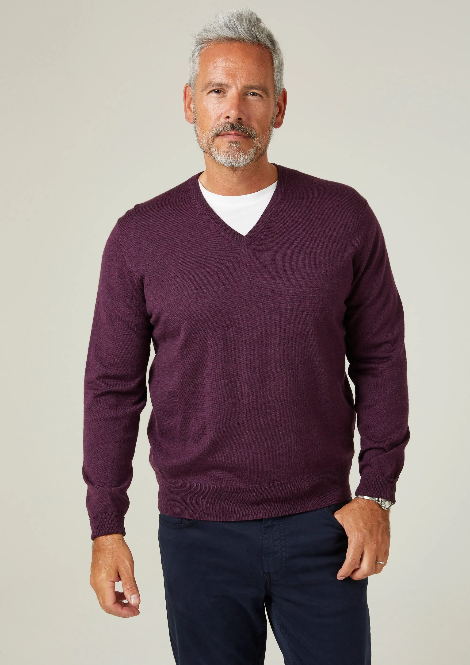 Millbreck Merino Wool Jumper in Black Grape - Regular Fit