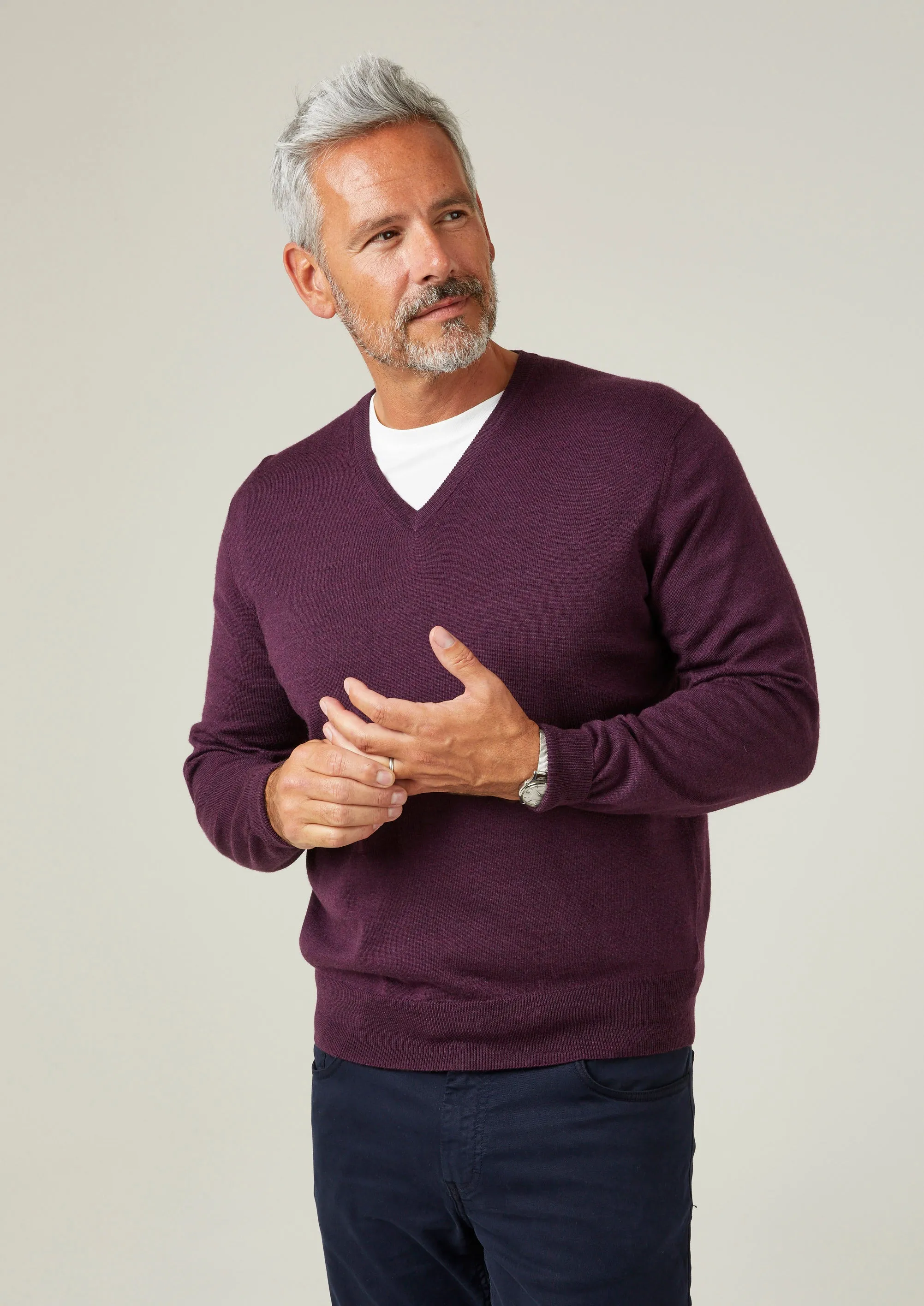 Millbreck Merino Wool Jumper in Black Grape - Regular Fit