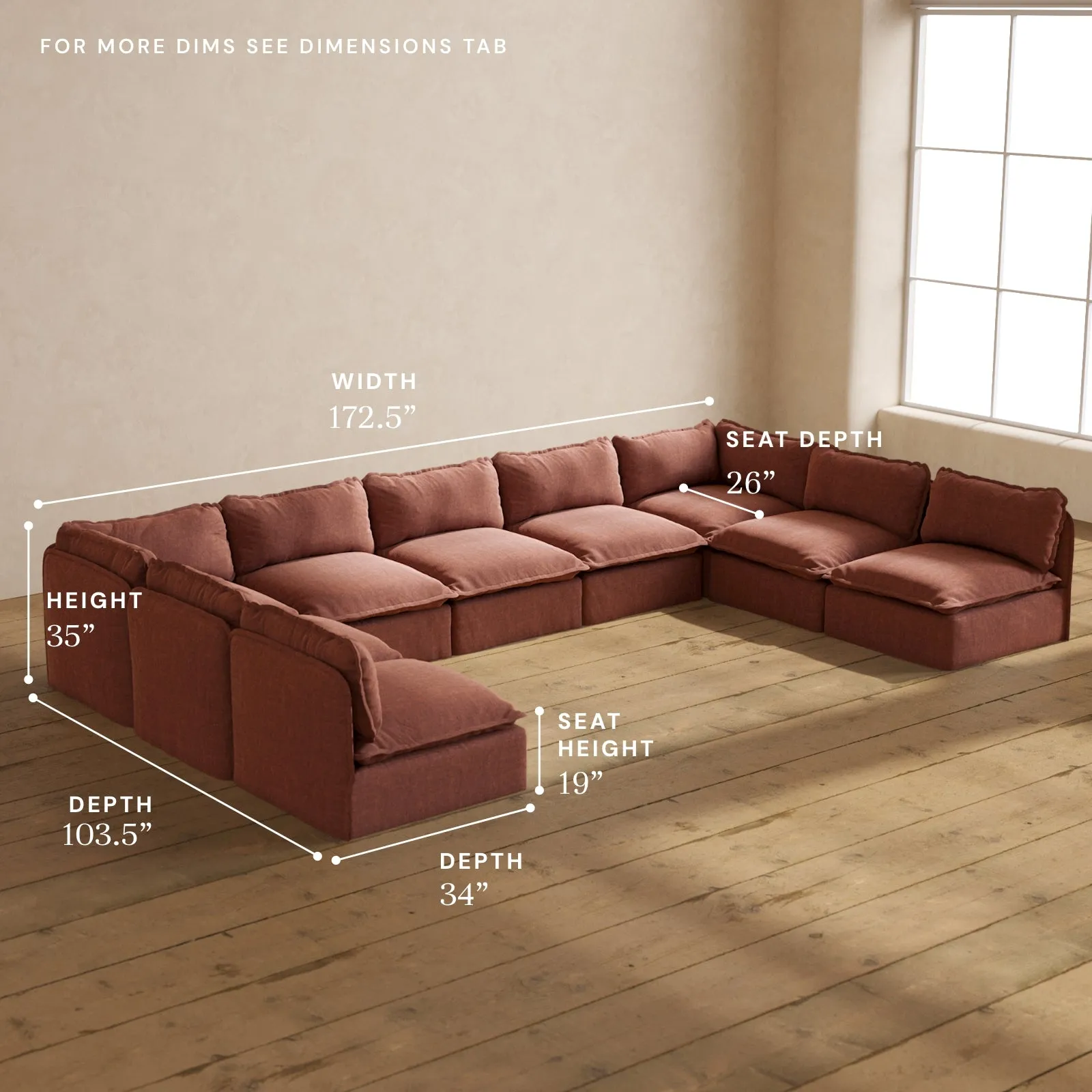 Modular Performance 9-Seater Open-Ends U-Sectional in Chestnut | Relaxed Blend