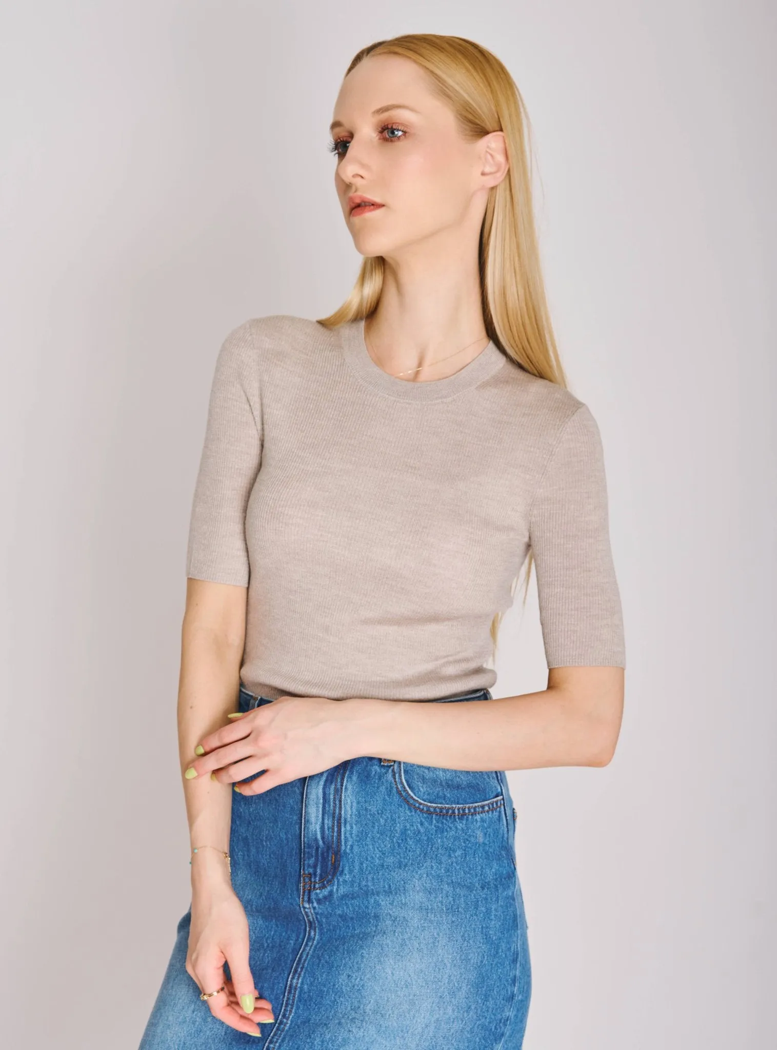 MONA silk-blended top (Oatmeal)