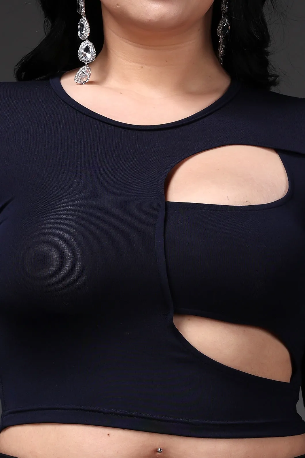 Navy Blue Solid Front Cut Crop Top