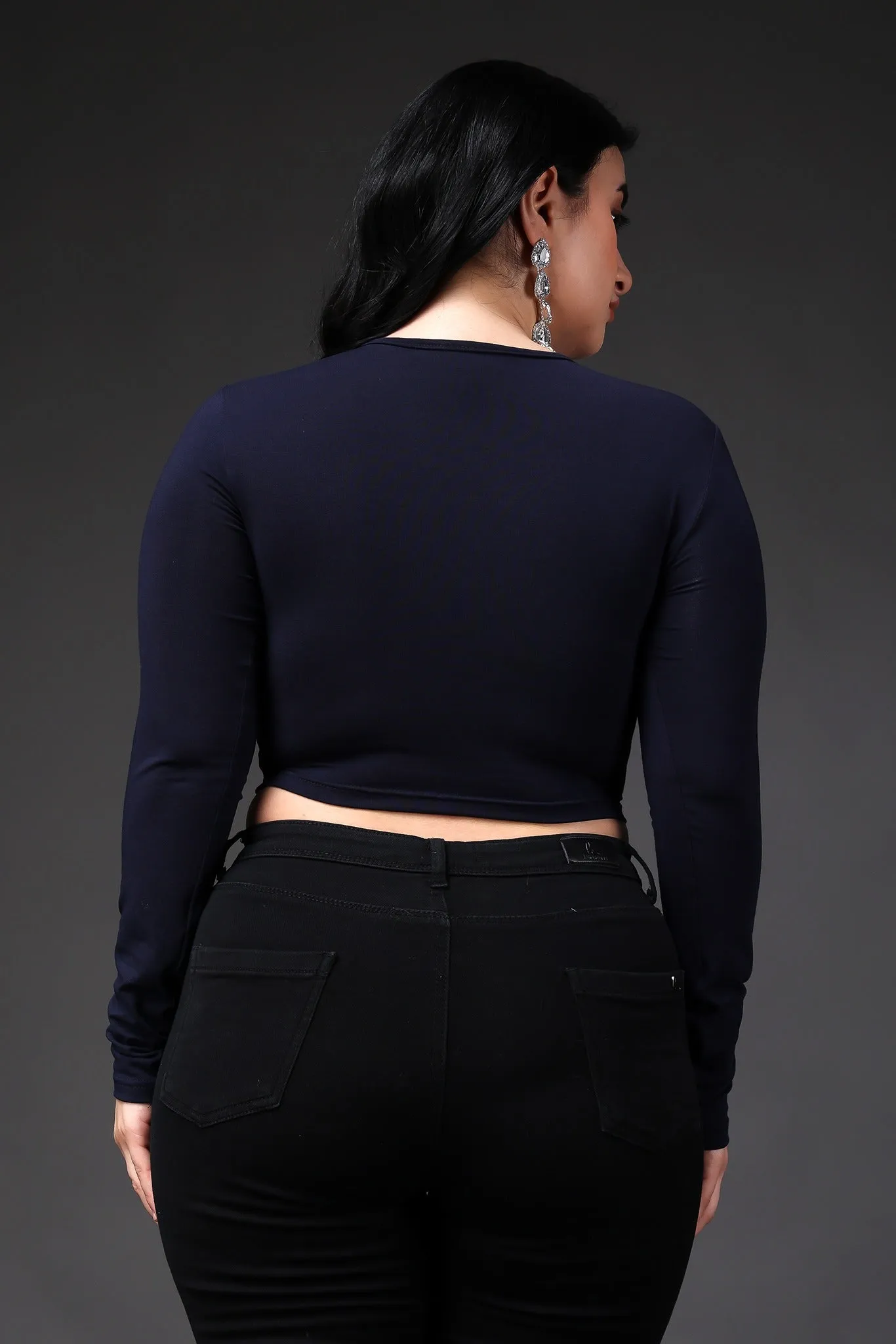 Navy Blue Solid Front Cut Crop Top