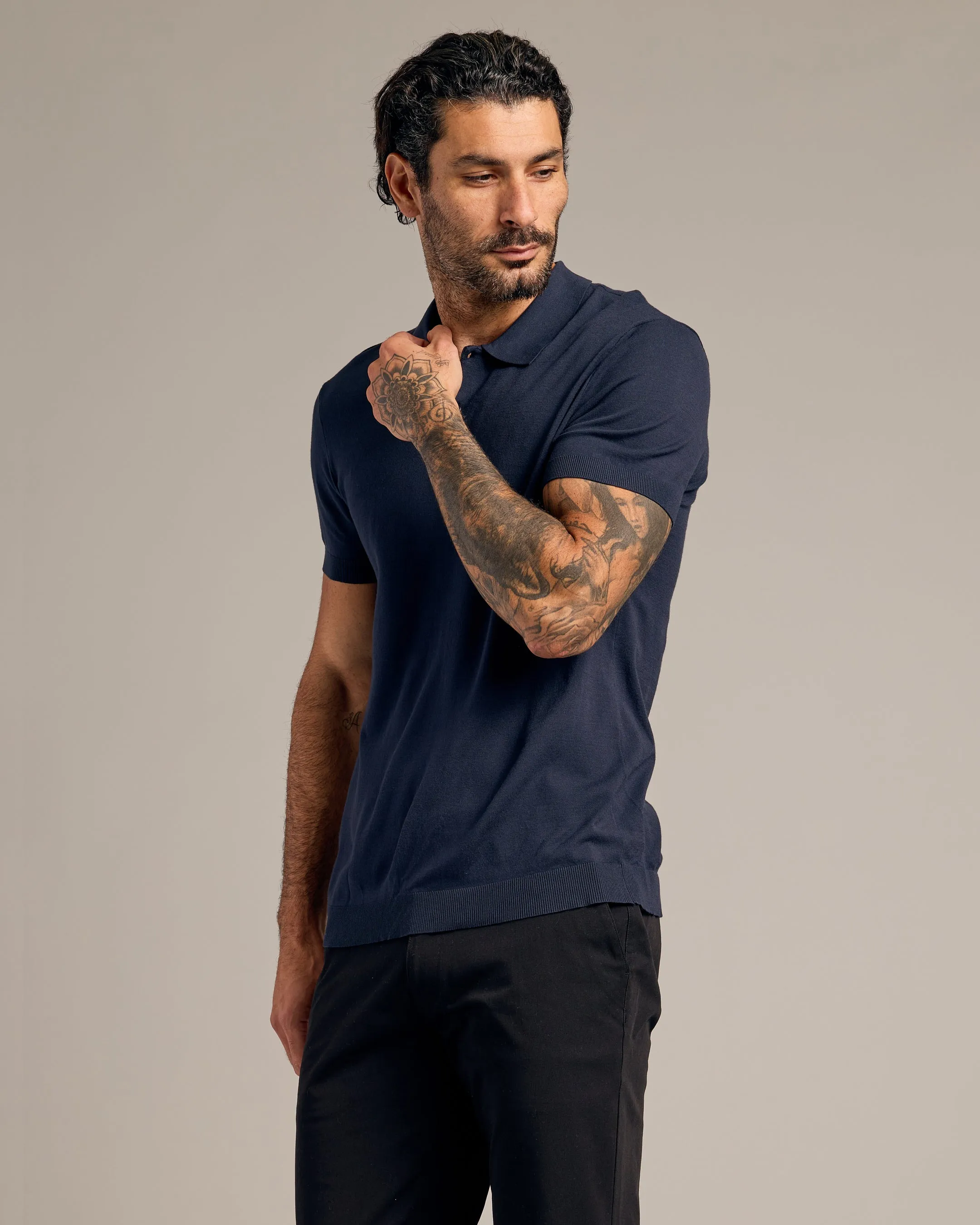 Navy Short Sleeve Sweater Polo