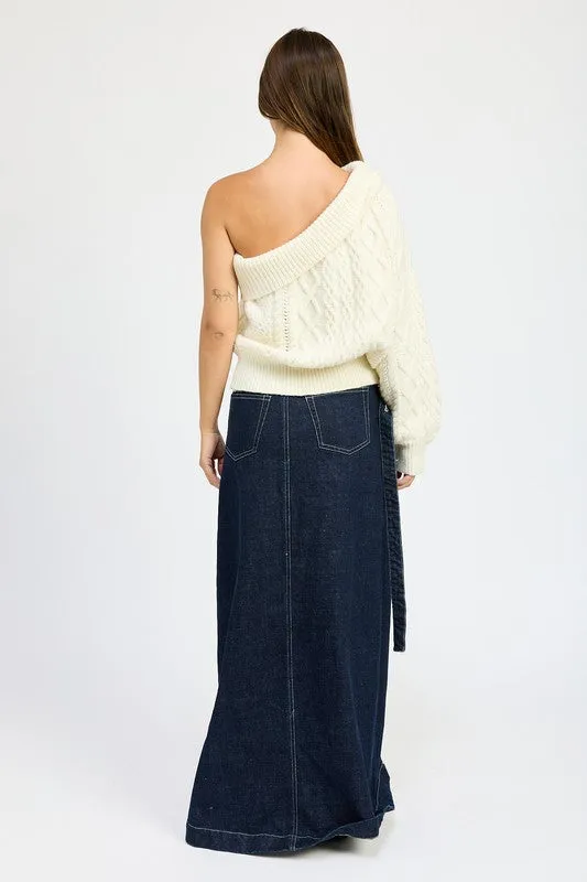 Oversized One Shoulder Cable Sweater