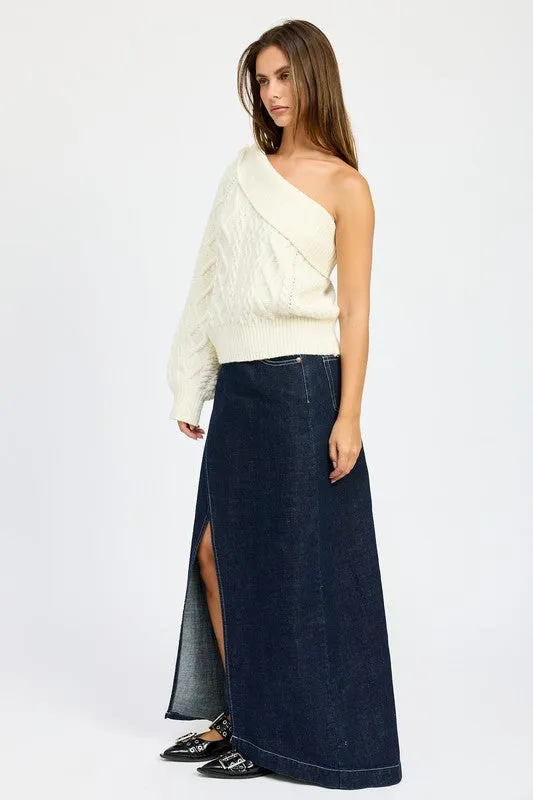 Oversized One Shoulder Cable Sweater