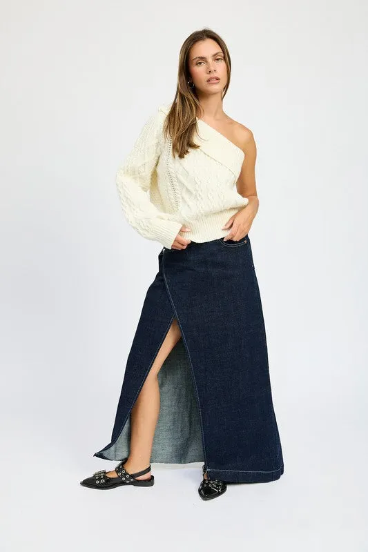 Oversized One Shoulder Cable Sweater