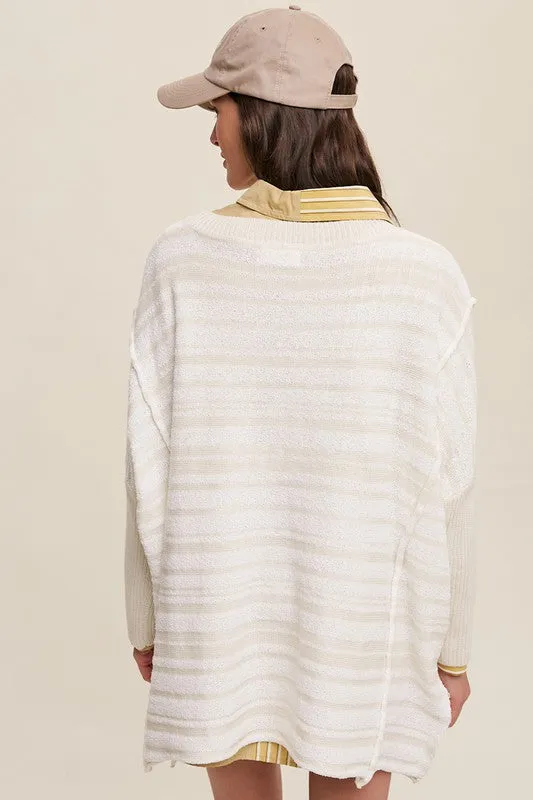 Oversized Striped Knit Sweater in Warm White