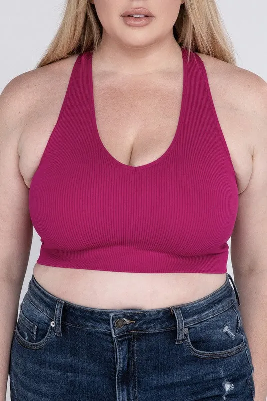 PLUS RIBBED CROPPED RACERBACK TANK TOP