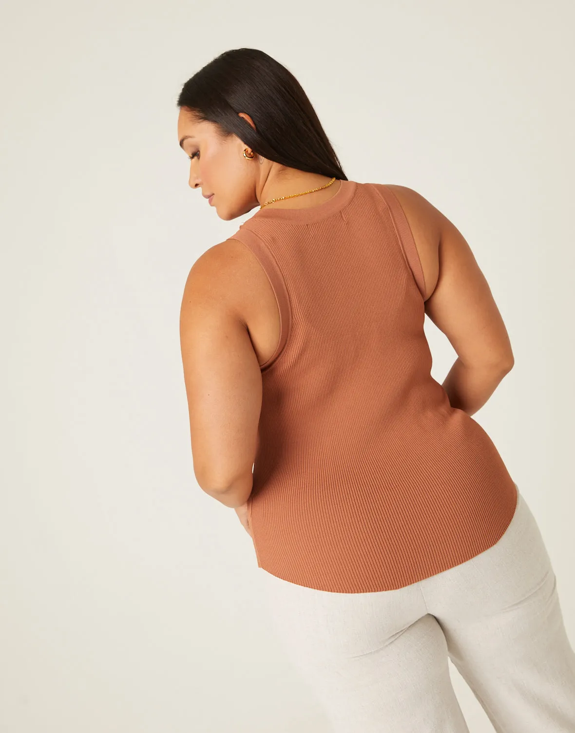 Plus Size High Neck Rib Knit Tank