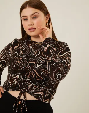 Plus Size Wavy Print Ruched Top