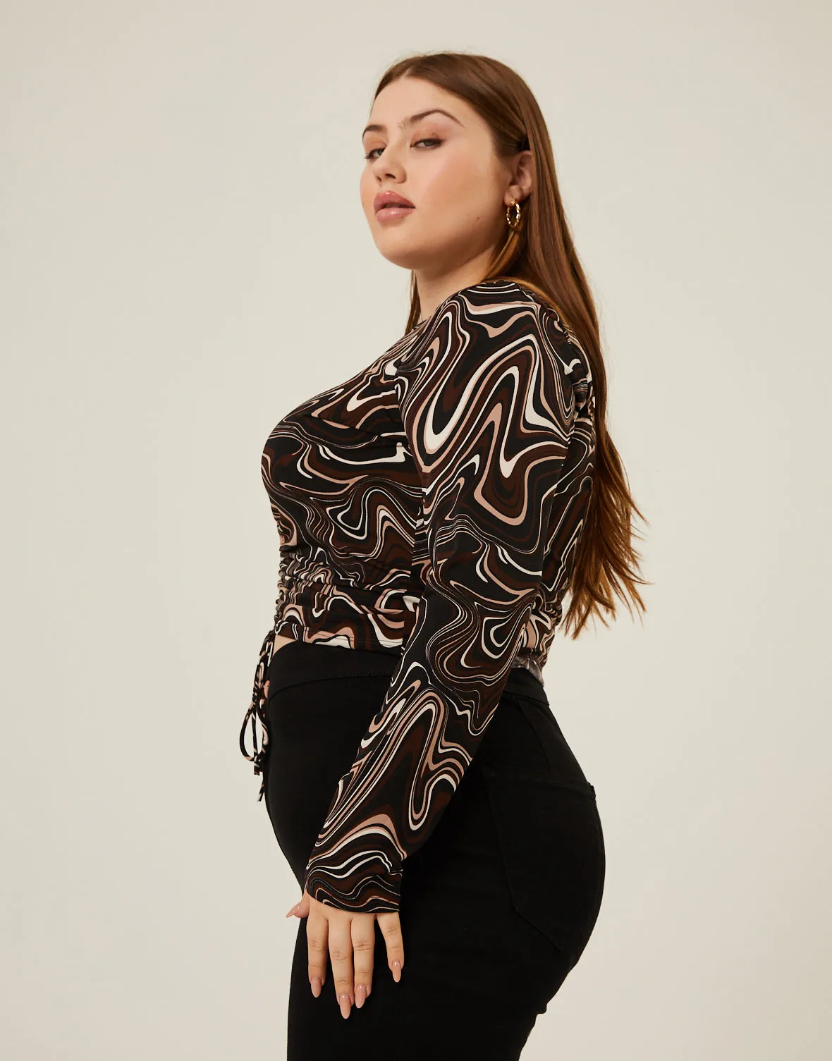 Plus Size Wavy Print Ruched Top