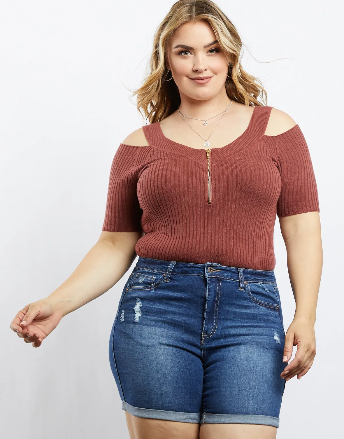 Plus Size Zip It To Me Ribbed Top