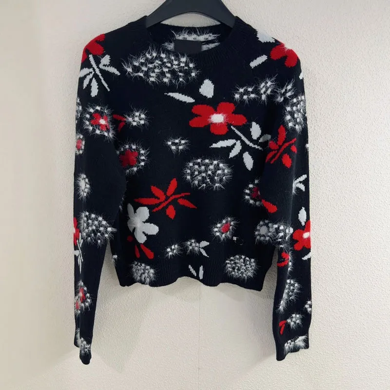 Pre Order:  Retro Floral Long Sleeve Knitted Sweater