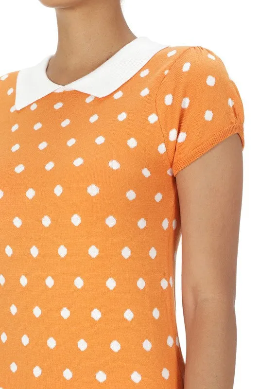 Puffed Cap Sleeve Polka Dot Jacquard Sweater