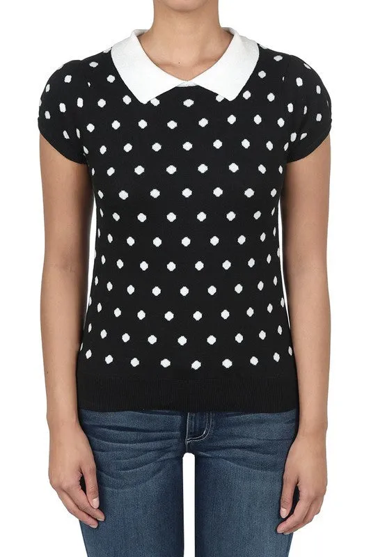 Puffed Cap Sleeve Polka Dot Jacquard Sweater