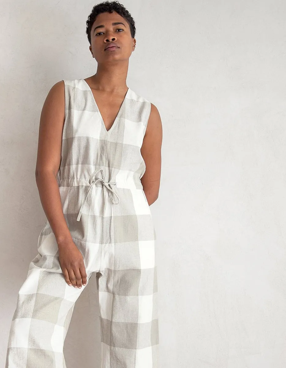 RAW SILK GINGHAM JUMPSUIT