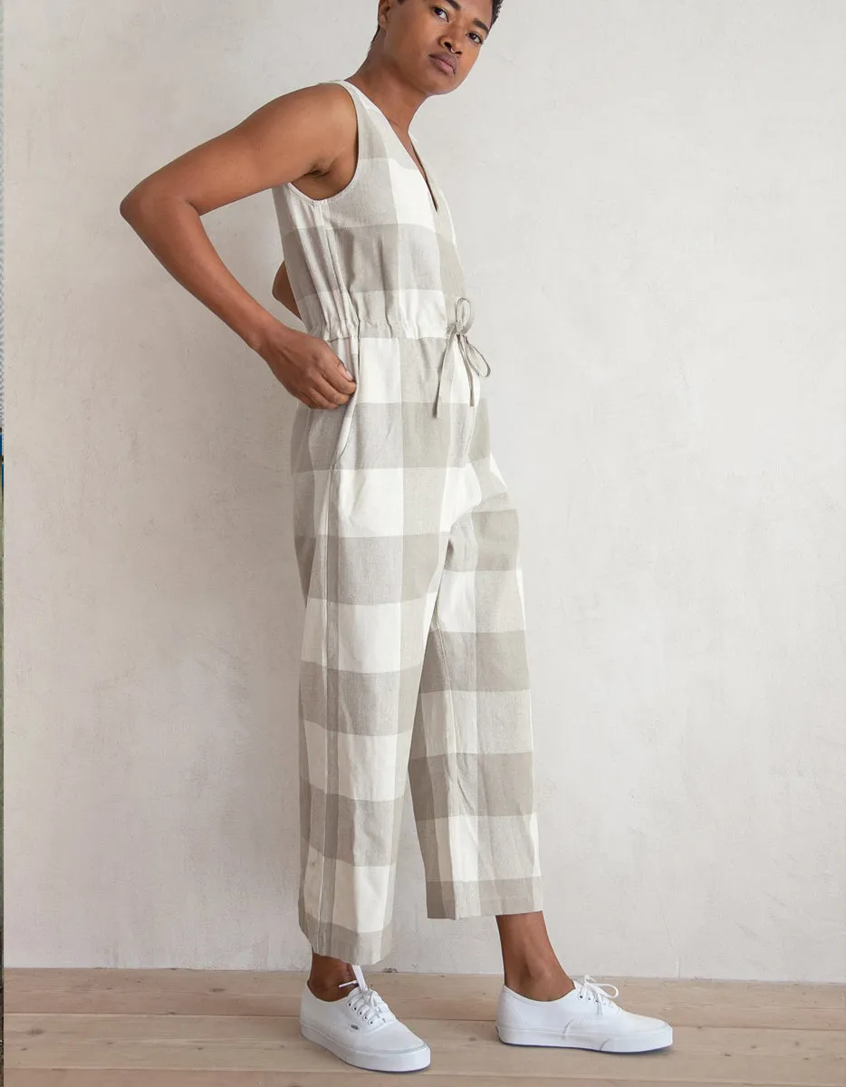 RAW SILK GINGHAM JUMPSUIT