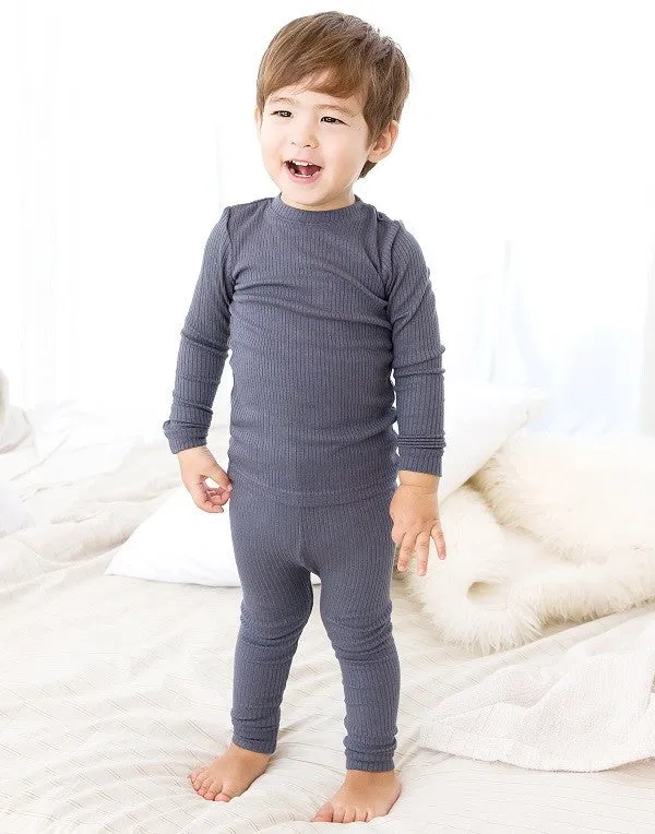 Rib Knit Charcoal Long Sleeve Pajama