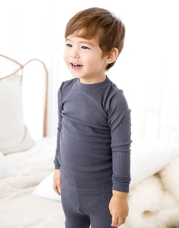 Rib Knit Charcoal Long Sleeve Pajama