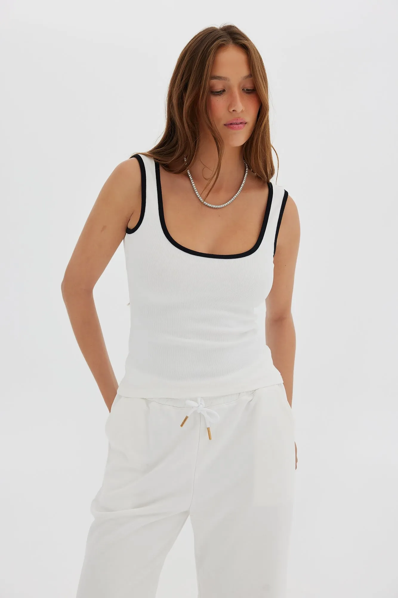 Ribbed Cotton Tank - White/Black