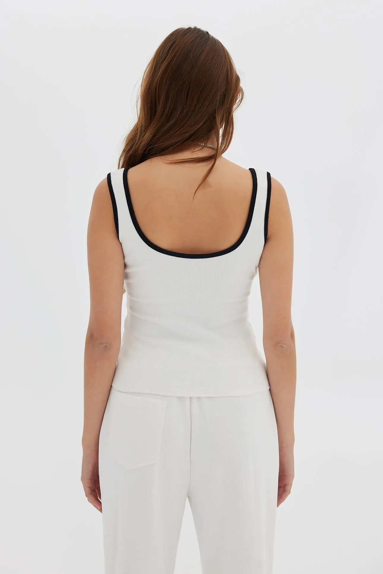 Ribbed Cotton Tank - White/Black