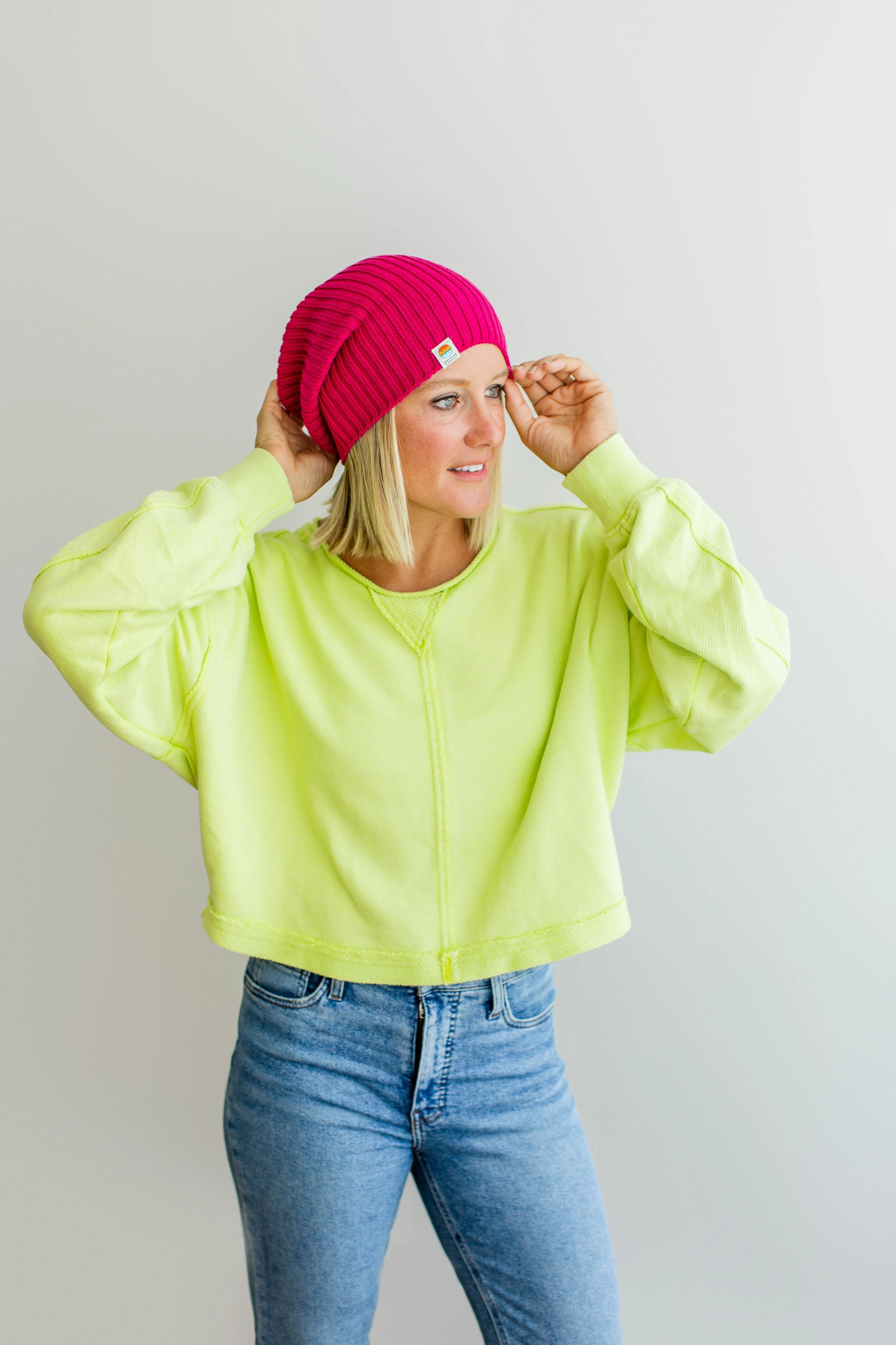 Ribbed Knit Beanie | Bright Pink